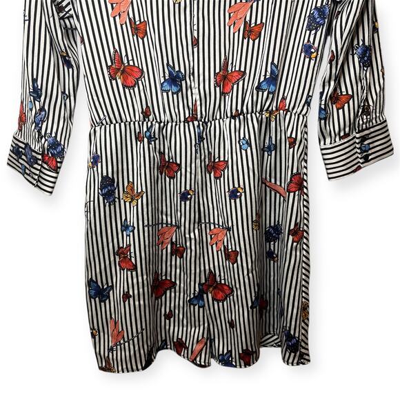 Zara Basic Butterfly Print White Black Striped Wrap Romper Vacation Cruise Sz S - Picture 9 of 12